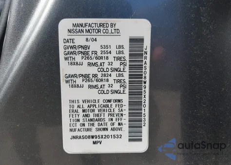 2005 Infiniti Fx35 z USA, uszkodzony, nr VIN JNRAS08W95X201532